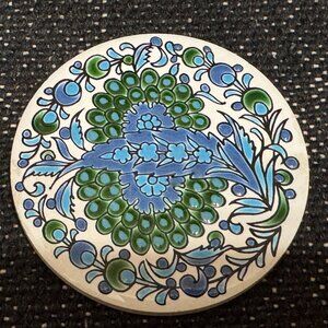 Ceramic Tile Coaster, Hand Made by Niarchos, Hellas, Floral